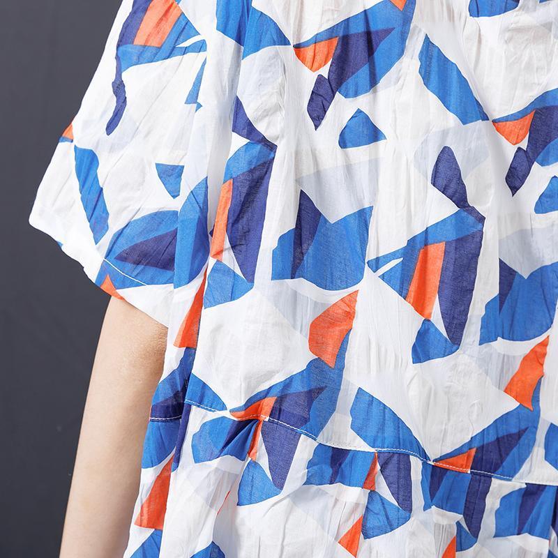 Geometric Print Adjustable Collar Midi Dress - Omychic