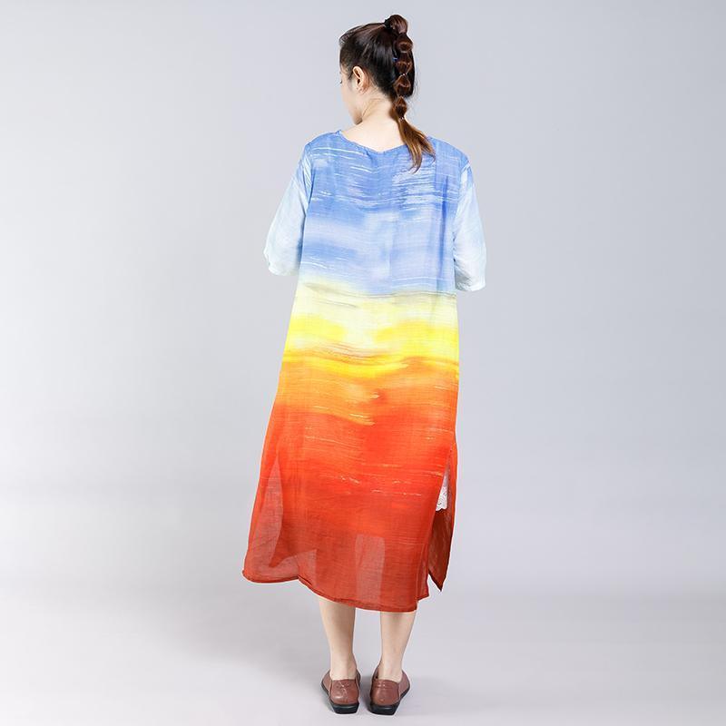 Gradient Color Split Elegant Casual Midi Dress - Omychic