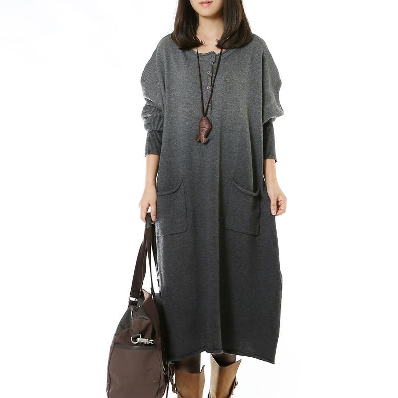 Gradient gray long sweater dresses maxi dress - Omychic