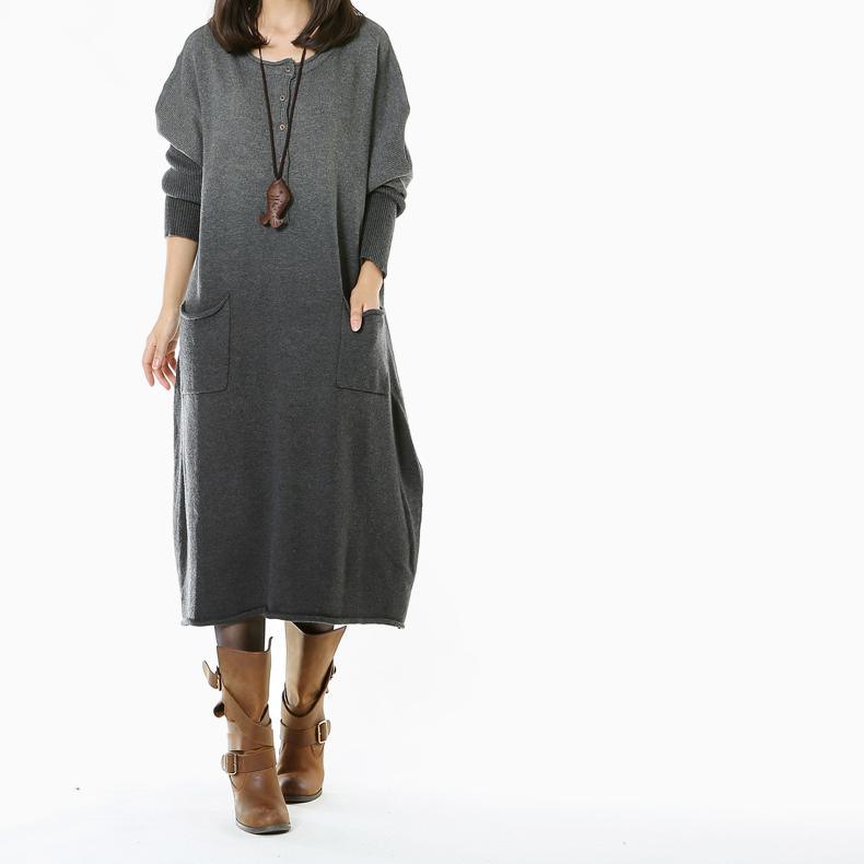 Gradient gray long sweater dresses maxi dress - Omychic