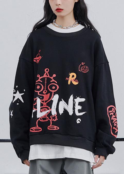 Graffiti sweater women 2020 fall new loose black lazy long-sleeved T-shirt - Omychic