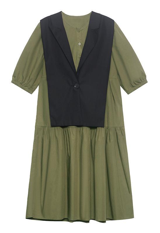 Grass Green Detachable Vest Dress Two Piece Suit - Omychic
