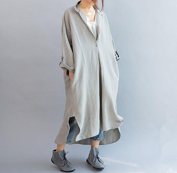 Gray Unique cotton outfit Plus Size Women cotton linen casual loose fitting summer dress - Omychic