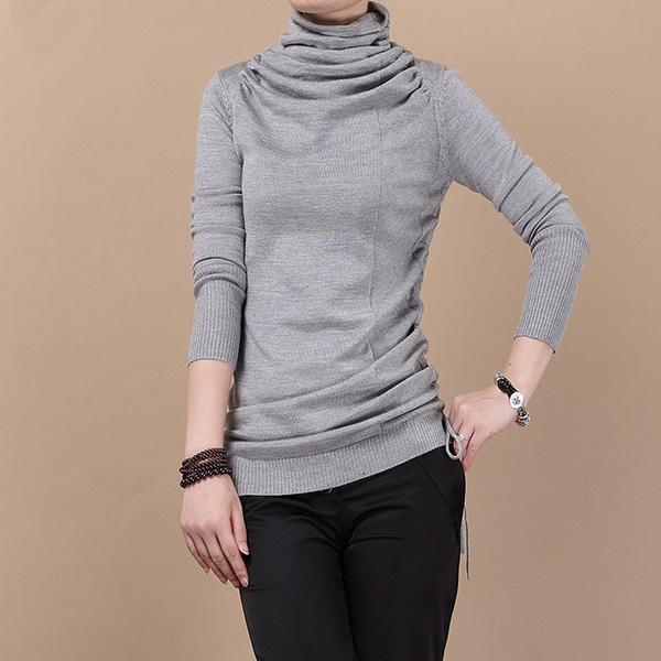 Gray Tunic drawstring knitted sweater - Omychic