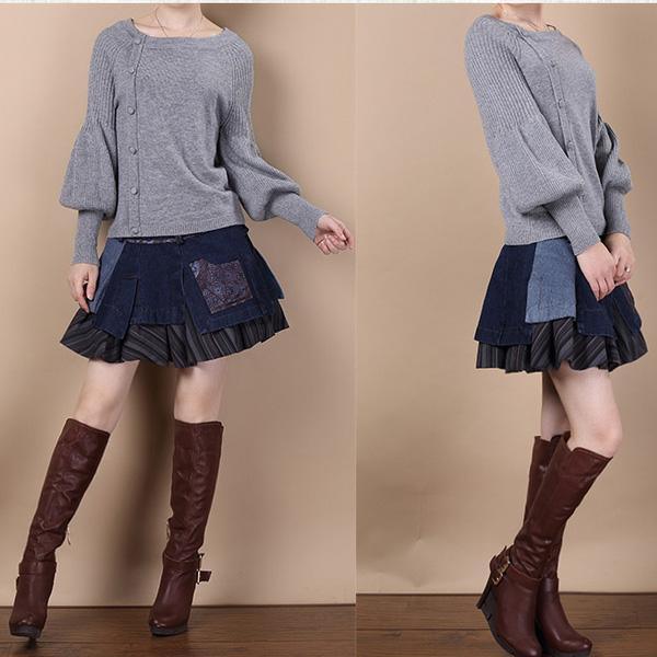 Gray Tunic woolen sweater top - Omychic