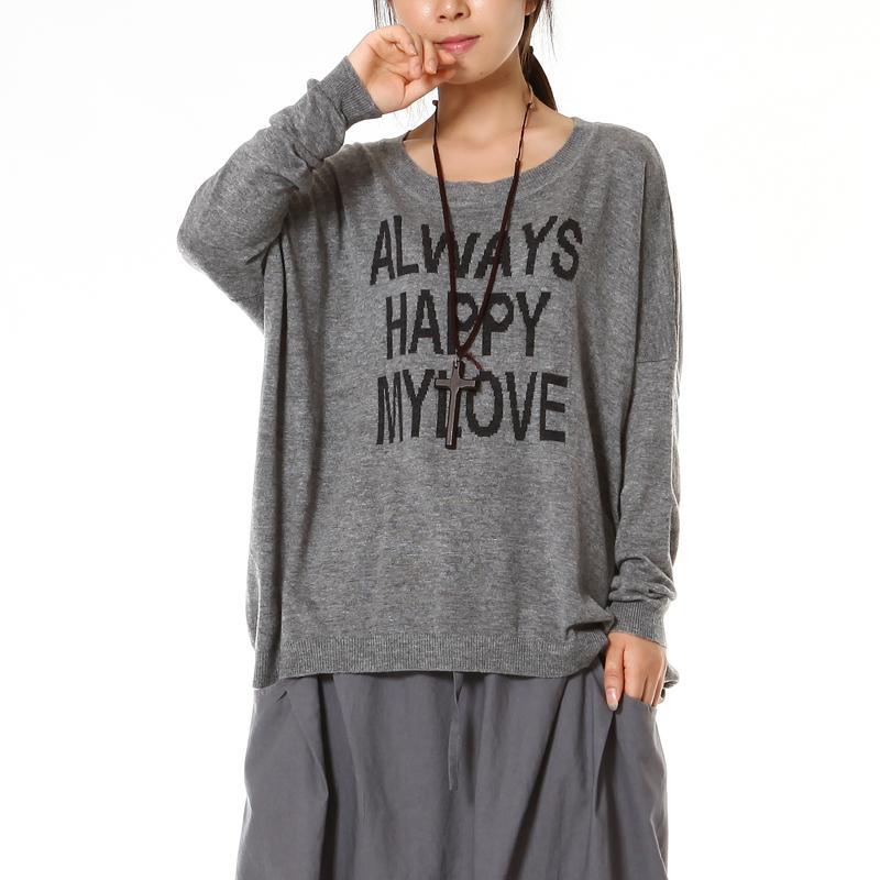 Gray baggy sweaters short knit top women - Omychic