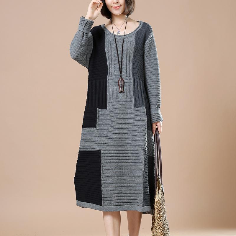 Gray cable knit long sweaters knitted dresss plus size - Omychic