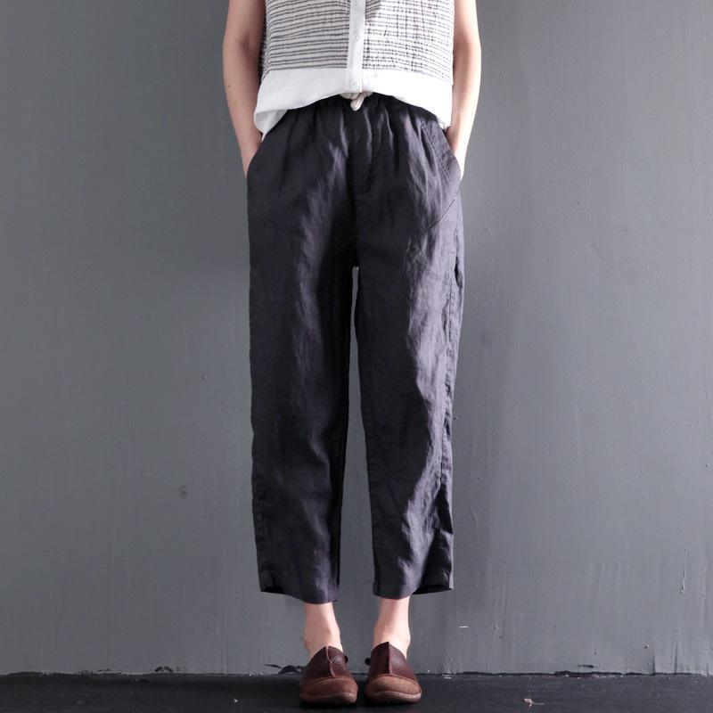 Gray causal linen summer pants oversize - Omychic