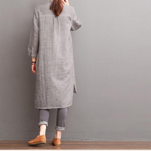 Gray cotton dress for summer pockets patchwork shirt sundress - Omychic