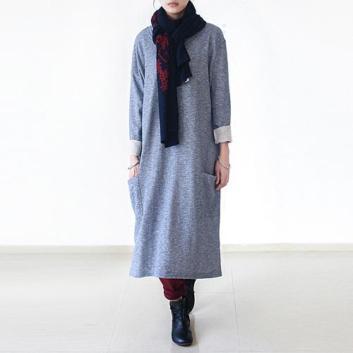 Gray cotton dress long maxi dresses gown - Omychic
