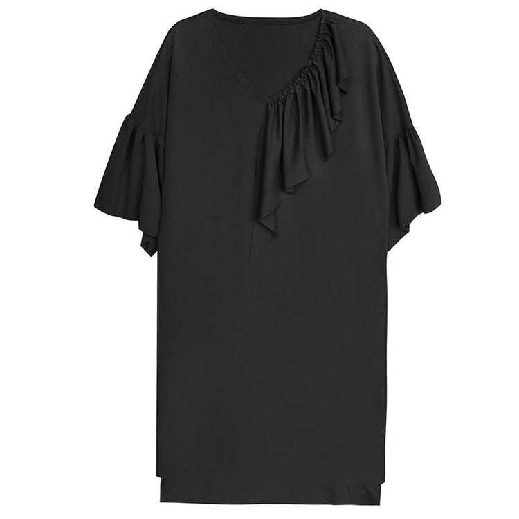 Gray cotton dresses asymmetrical cozy caftans plus size shirts blouses - Omychic