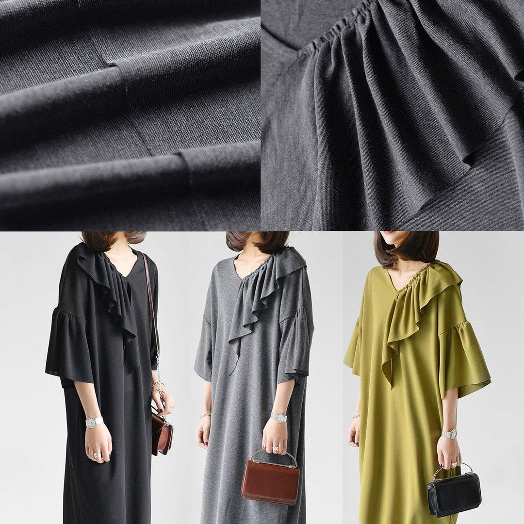 Gray cotton dresses asymmetrical cozy caftans plus size shirts blouses - Omychic