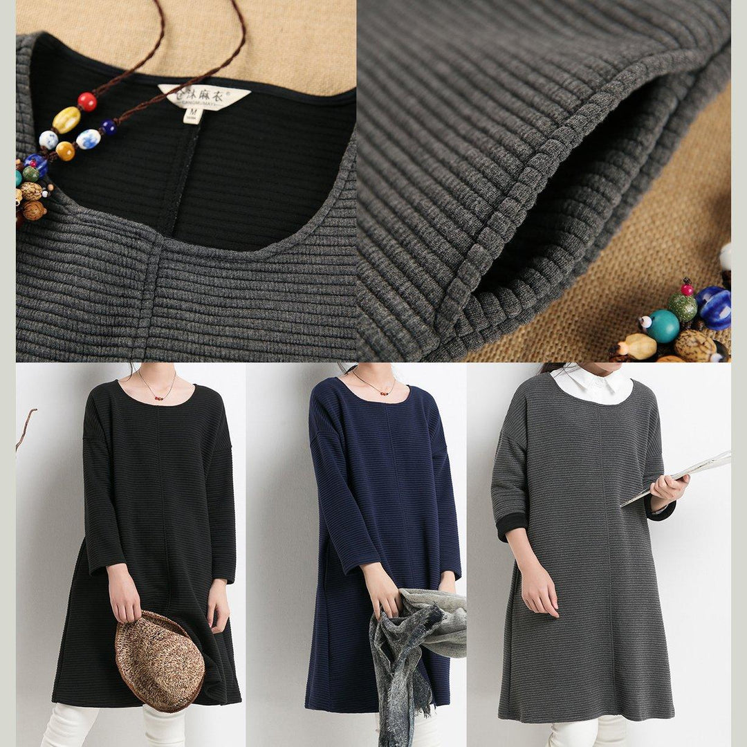 Gray cotton dresses long sleeve spring dress women blouse top shirt - Omychic