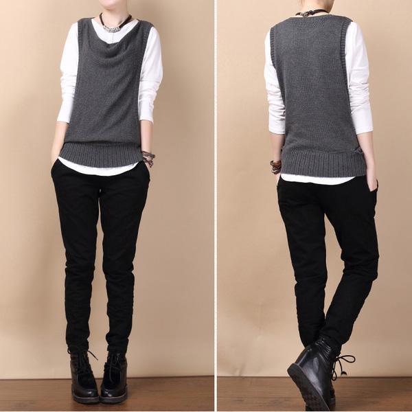 Gray cotton vest sweater plus size - Omychic
