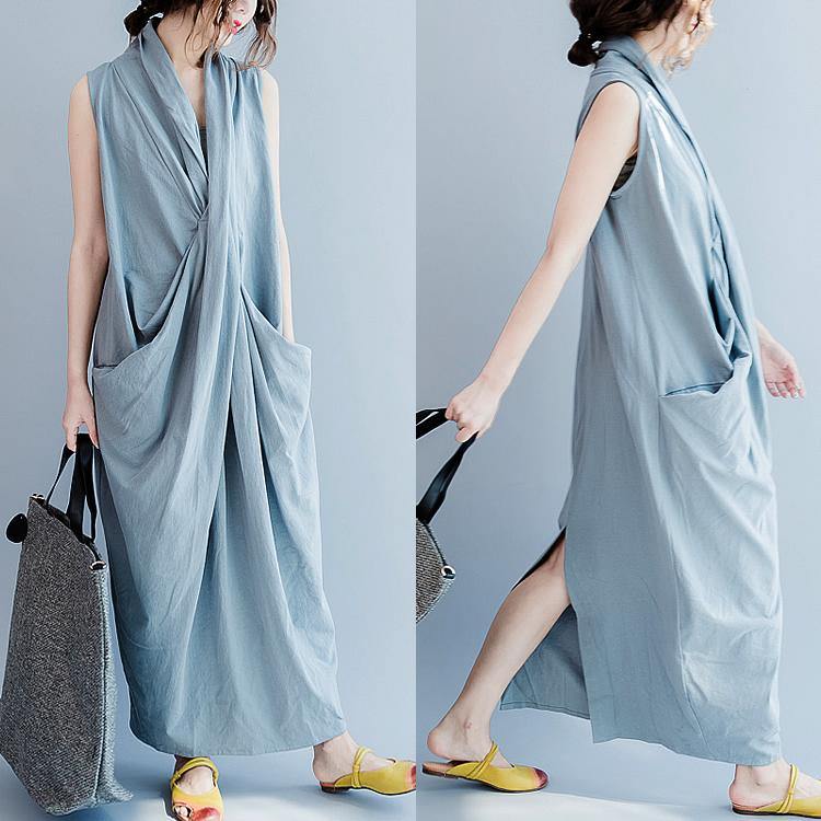 Gray cross bust cotton summer dresses oversize long maxi dress gown caual traveling dress - Omychic