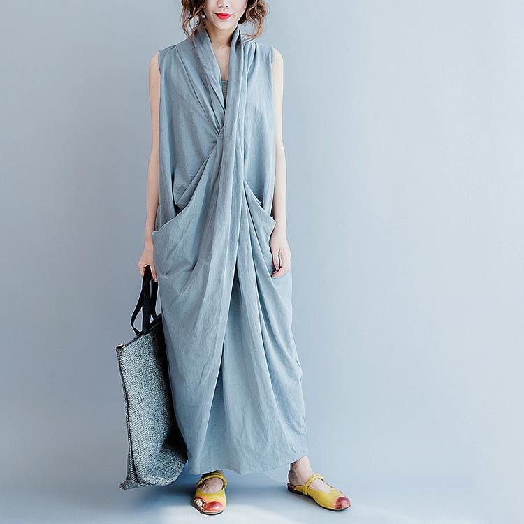 Gray cross bust cotton summer dresses oversize long maxi dress gown caual traveling dress - Omychic
