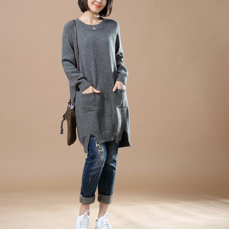 Gray cute baggy woman sweaters knit dresses - Omychic