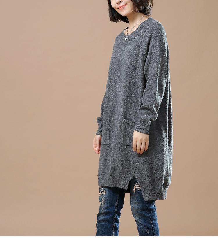 Gray cute baggy woman sweaters knit dresses - Omychic
