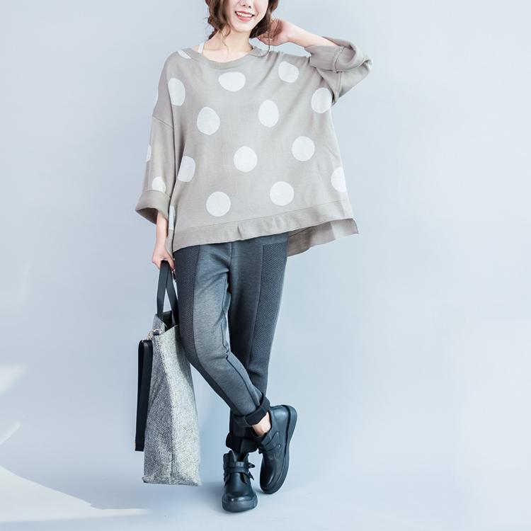 Gray dotted woolen knit sweaters top short knits baggy sweaters - Omychic