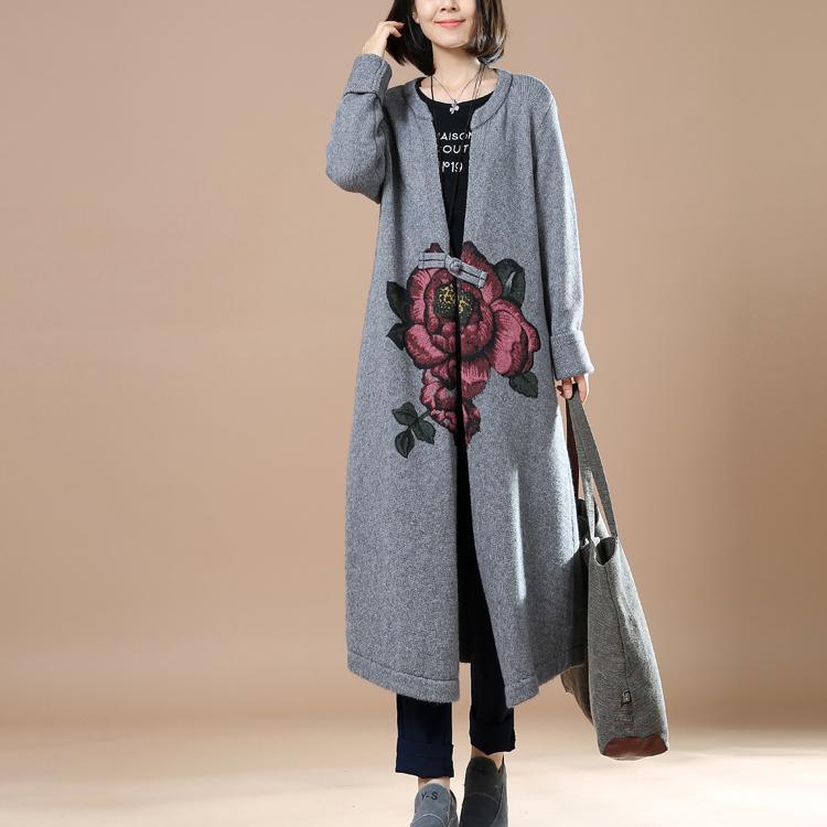 Gray floral knit coats woman cardigans - Omychic