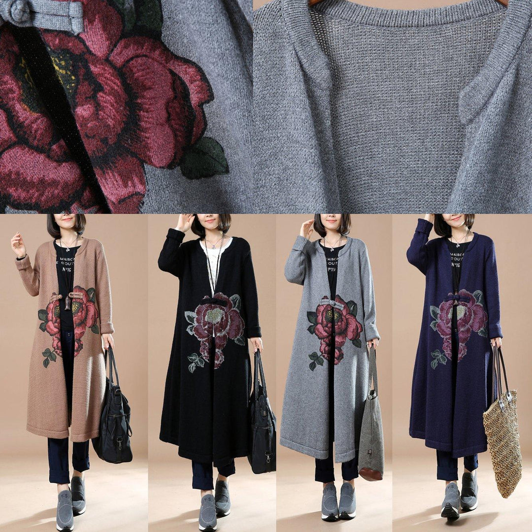 Gray floral knit coats woman cardigans - Omychic