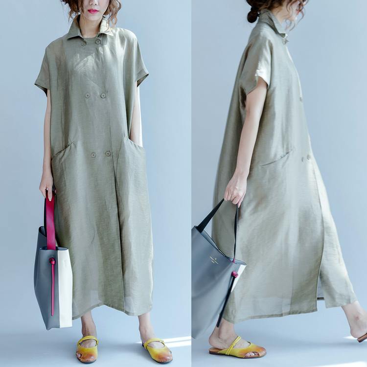 Gray Green Slik Sundress Plus Size Summer Silk Dresses Flowy Traveling Dress 2021 Summer Collection - Omychic
