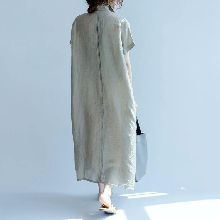 Gray Green Slik Sundress Plus Size Summer Silk Dresses Flowy Traveling Dress 2021 Summer Collection - Omychic