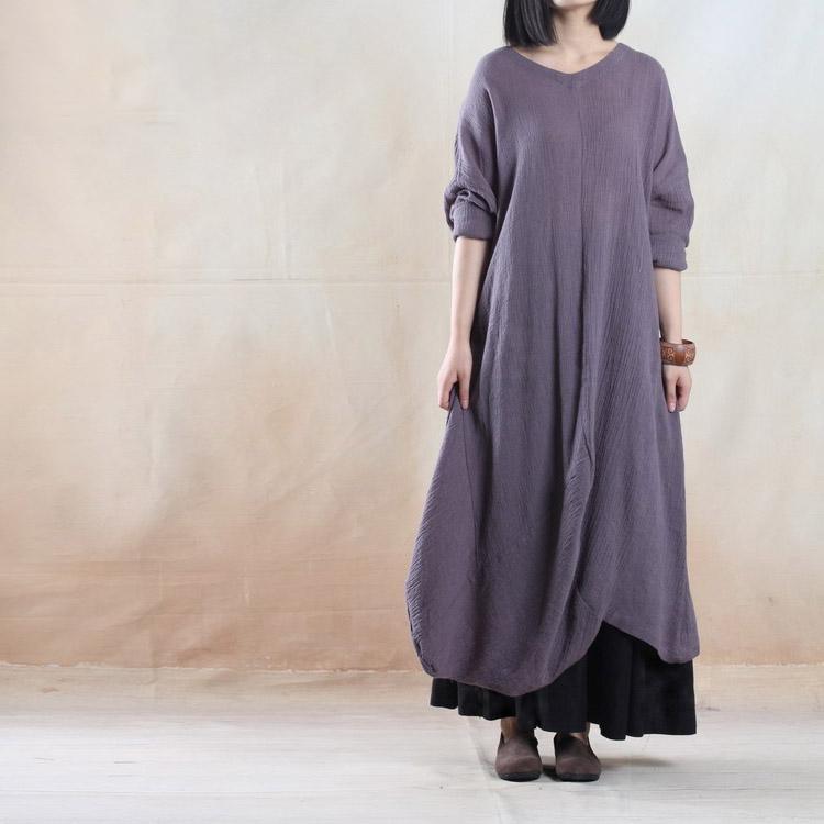 Gray holiday linen maxi dress oversize Asymmetric caftan dresses - My freedom - Omychic