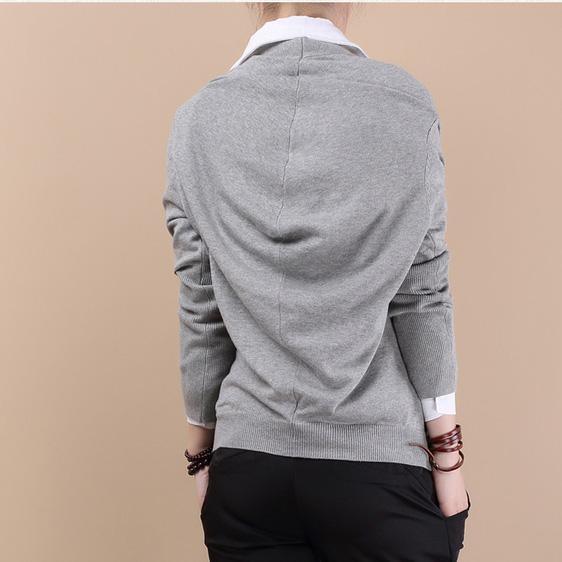 Gray knitted loose fitting sweater top - Omychic