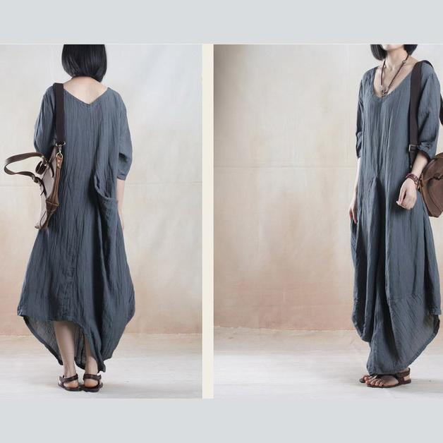 Gray line dress summer maxi dress short sleeve - Omychic