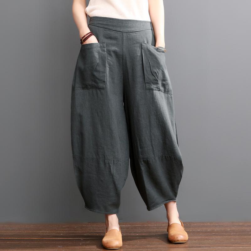 Gray linen bloomers women pants summer knickers - Omychic