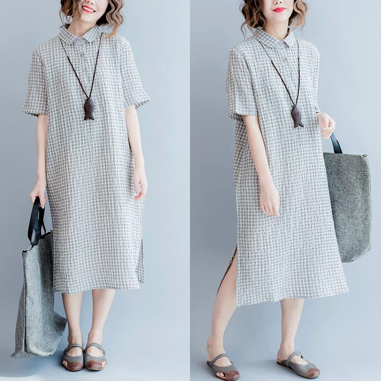 Gray linen dresses summer plus size linen shirt dress long linen caftans 2017 collection - Omychic