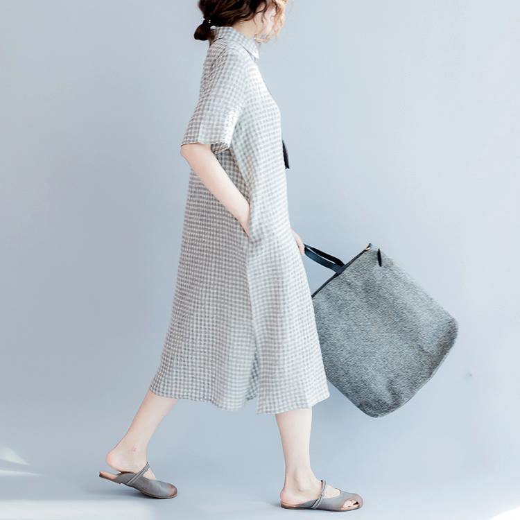 Gray linen dresses summer plus size linen shirt dress long linen caftans 2017 collection - Omychic