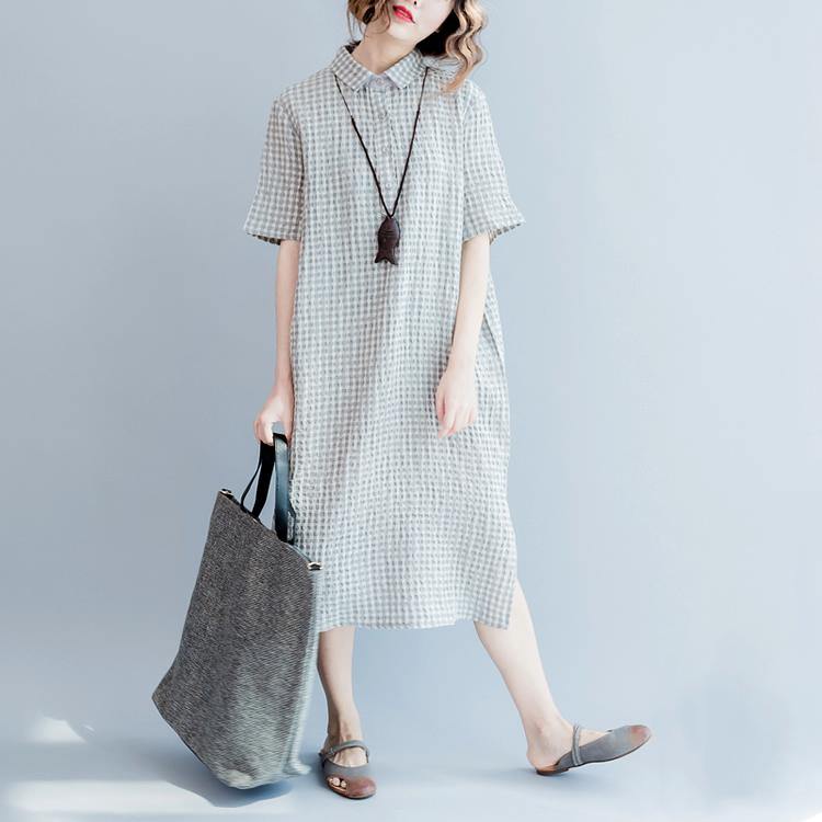 Gray linen dresses summer plus size linen shirt dress long linen caftans 2017 collection - Omychic