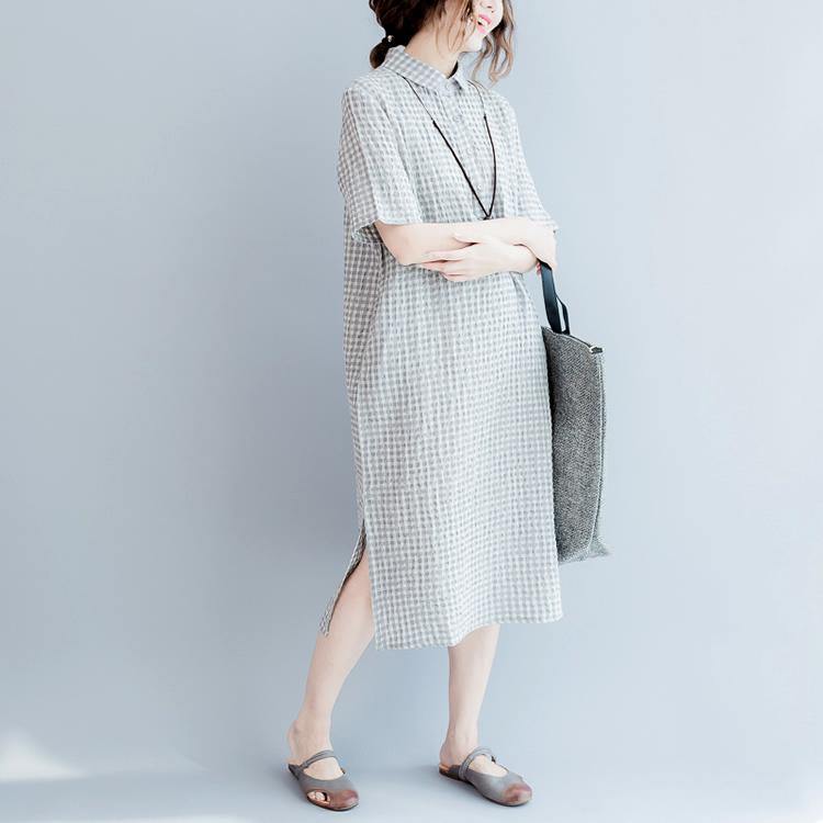 Gray linen dresses summer plus size linen shirt dress long linen caftans 2017 collection - Omychic