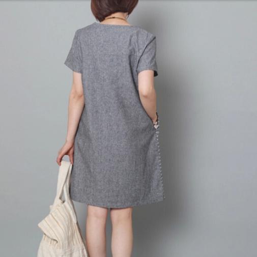 Gray linen short sleeve sundress plus size summer dresses oversize - Omychic