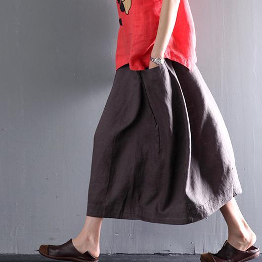 Gray linen summer skirts A line casual skirts women plus size clothing - Omychic