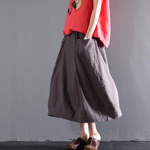 Gray linen summer skirts A line casual skirts women plus size clothing - Omychic