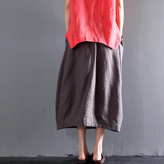 Gray linen summer skirts A line casual skirts women plus size clothing - Omychic