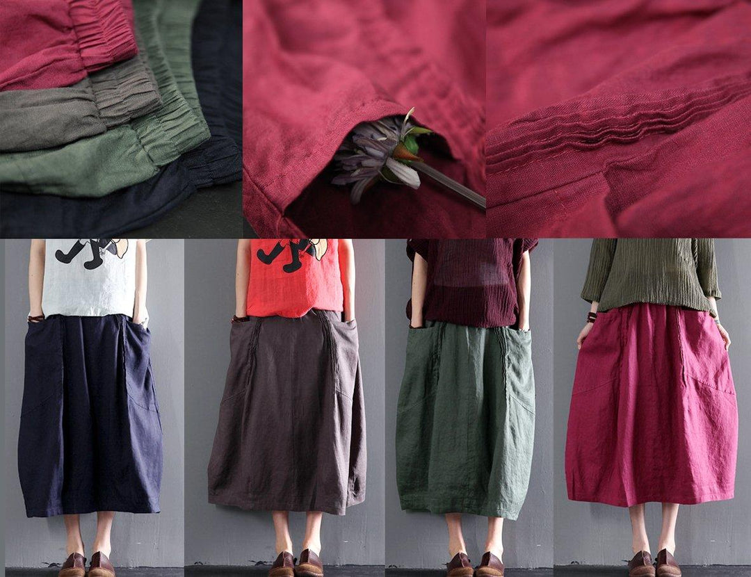 Gray linen summer skirts A line casual skirts women plus size clothing - Omychic