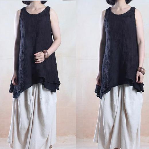 Gray linen tank tops layered blouse oversize - Omychic