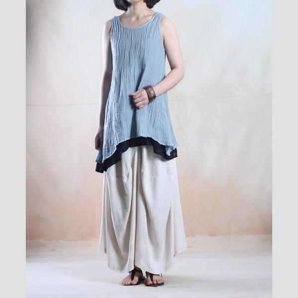 Gray linen tank tops layered blouse oversize - Omychic