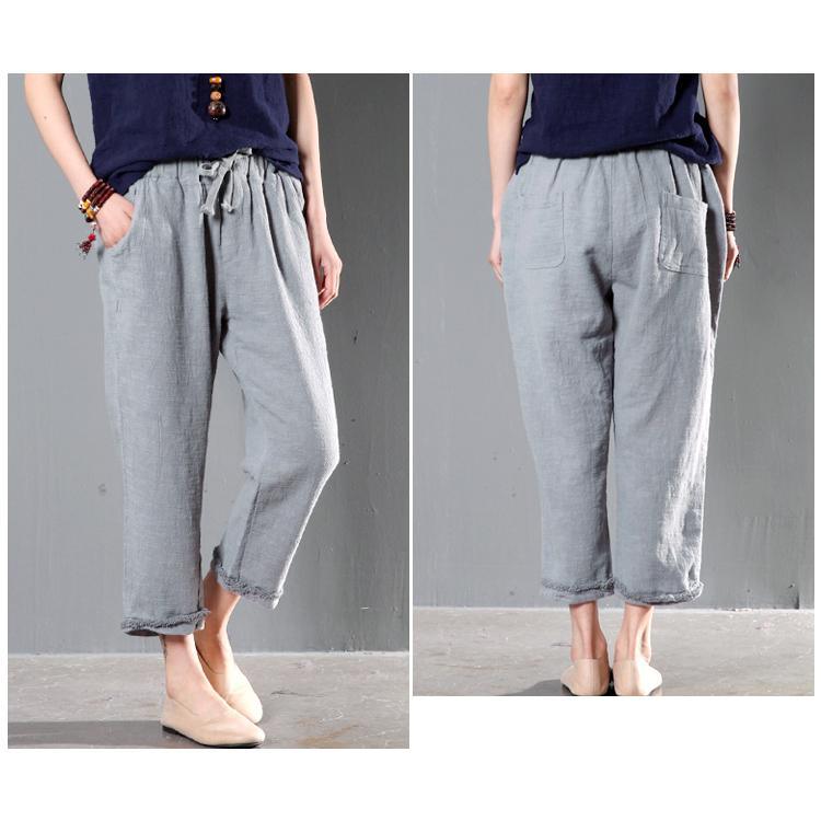 Gray linen women pants oversize trousers - Omychic