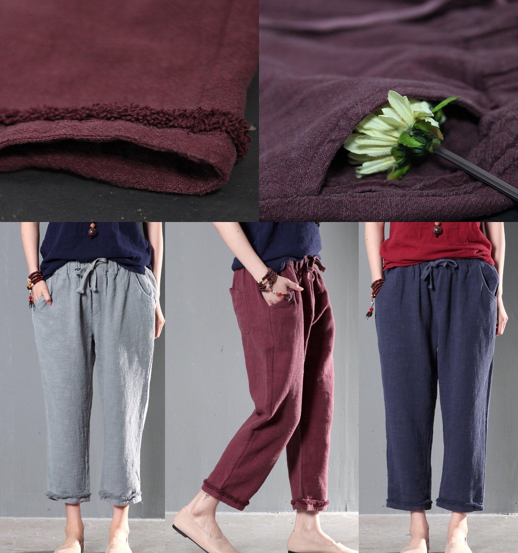Gray linen women pants oversize trousers - Omychic