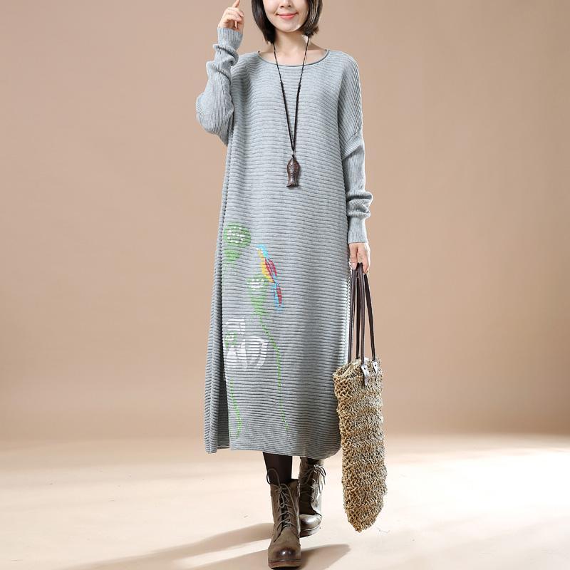 Gray long knit sweaters dress plus size - Omychic