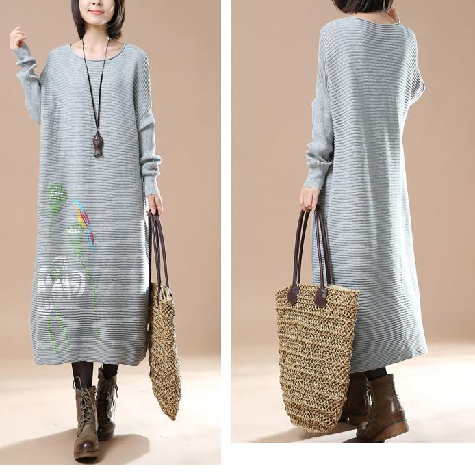 Gray long knit sweaters dress plus size - Omychic