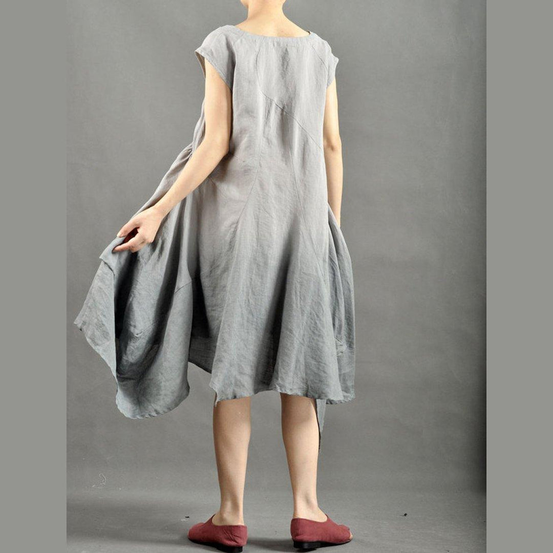 Gray loose fit flare summer dress linen dress - Omychic