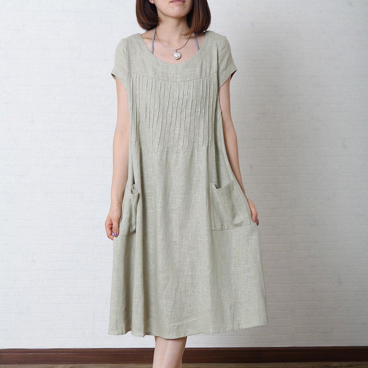 Gray loose linen summer maxi dress oversize cotton sundress - Omychic