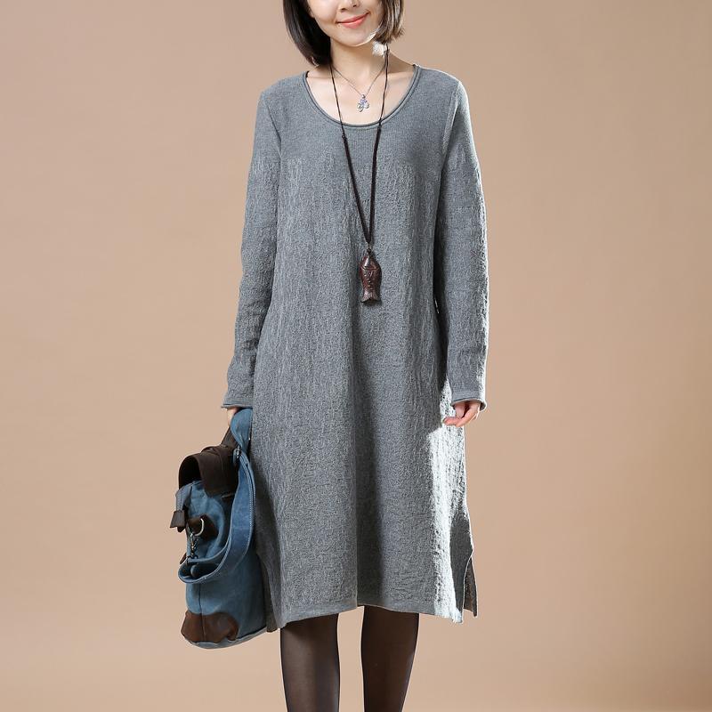 Gray loose sweater dresses oversize sweaters blouses - Omychic