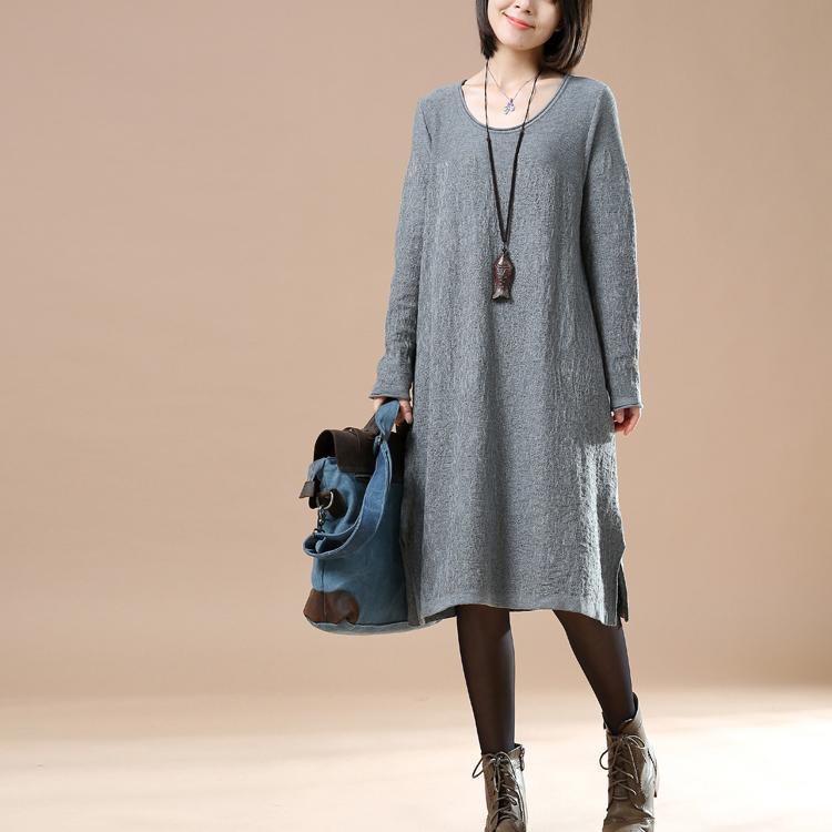 Gray loose sweater dresses oversize sweaters blouses - Omychic